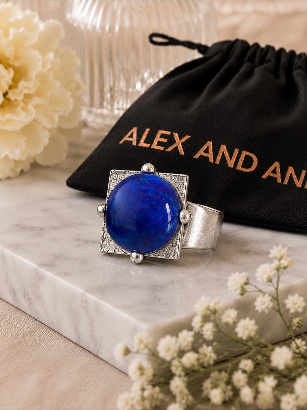 Alex and Ani Vintage Sixty-Six Cobalt Matrix Statement Cocktail Ring NWT